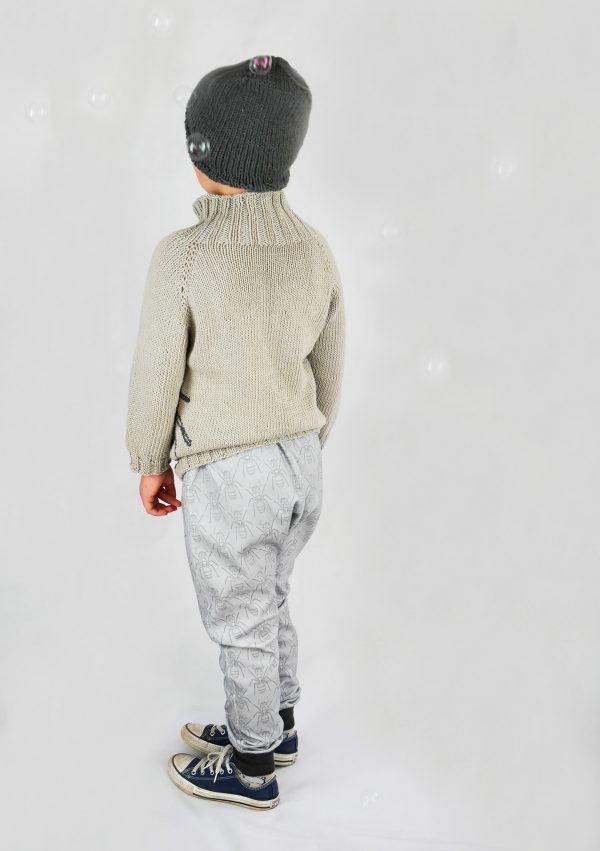 sweater knitting pattern and harem joggers sewing pattern