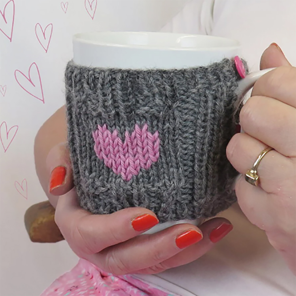 Valentines mug cosy knitting pattern