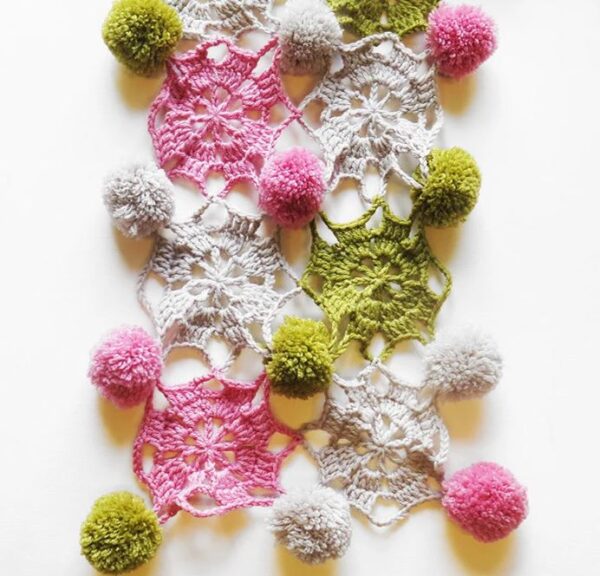 close up motif crochet scarf