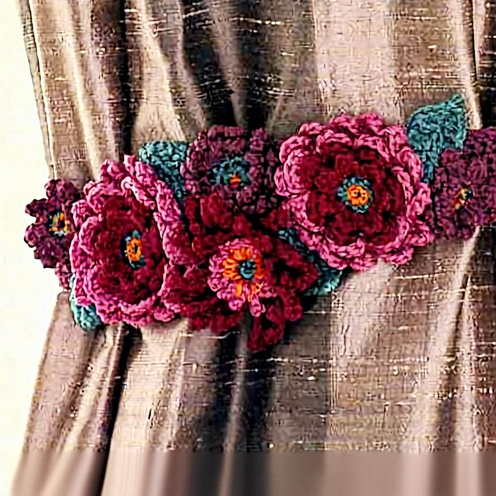 crochet flower tieback